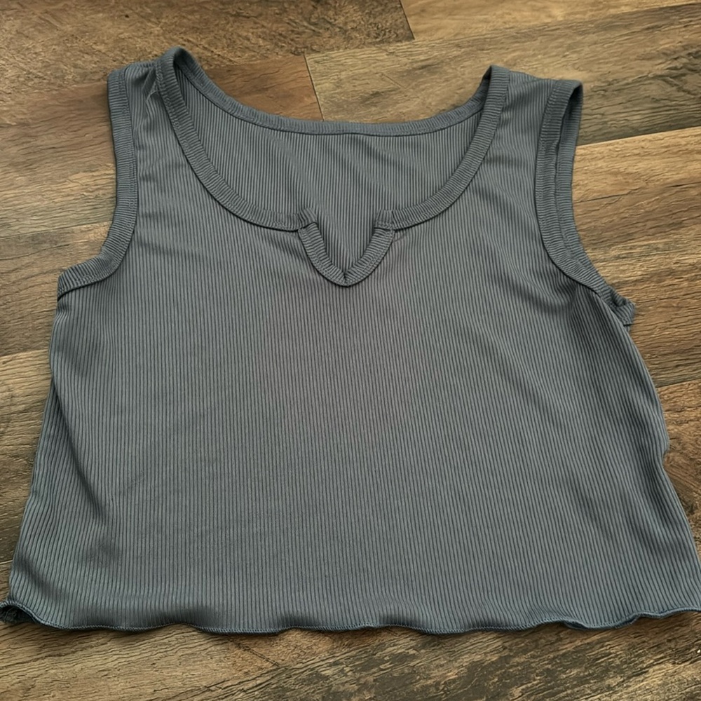 Romwe Ribbed Blue Crop Top Size Medium